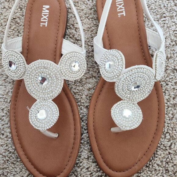 Mixit Brown White Slingback Flat Thong Sandals - Picture 7 of 8